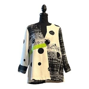 Ali Miles Wearable Art Top Abstract Polka Dot Top Quirky Teacher Green sz M